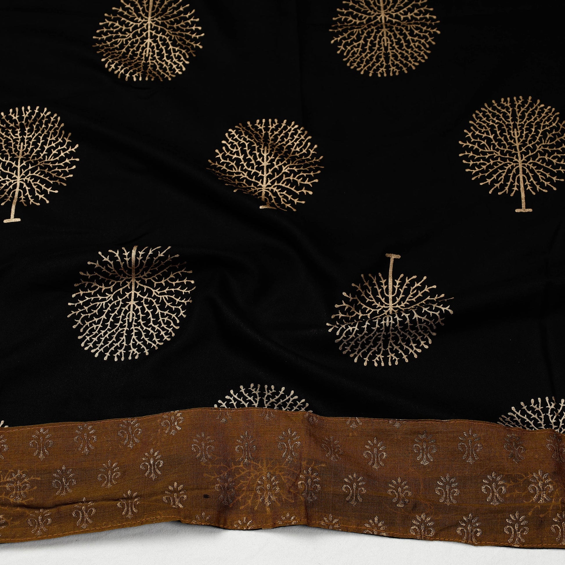 Black - Sanganeri Gold Block Printed Rayon Blouse Piece