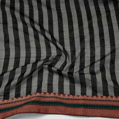 Black - Plain Stripes Cotton Blouse Piece