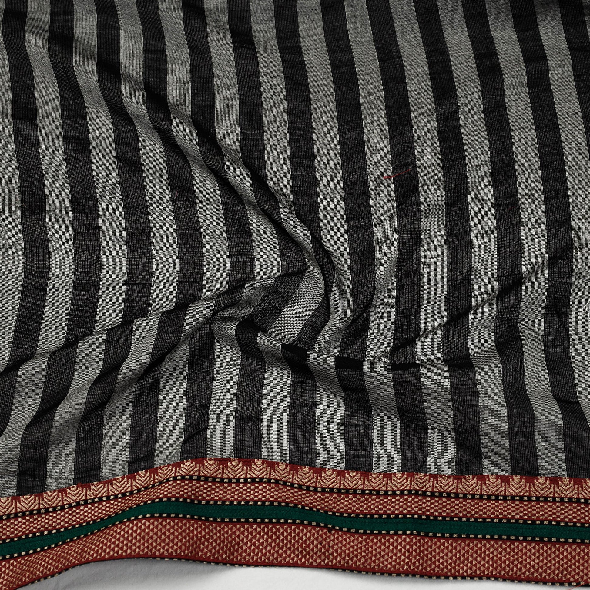 Black - Plain Stripes Cotton Blouse Piece