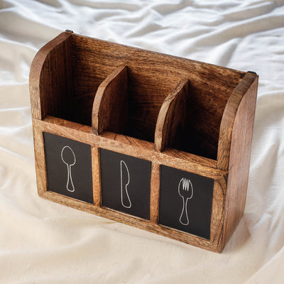 Brown - Handcrafted Mango Wooden Kitchen Tool Holder