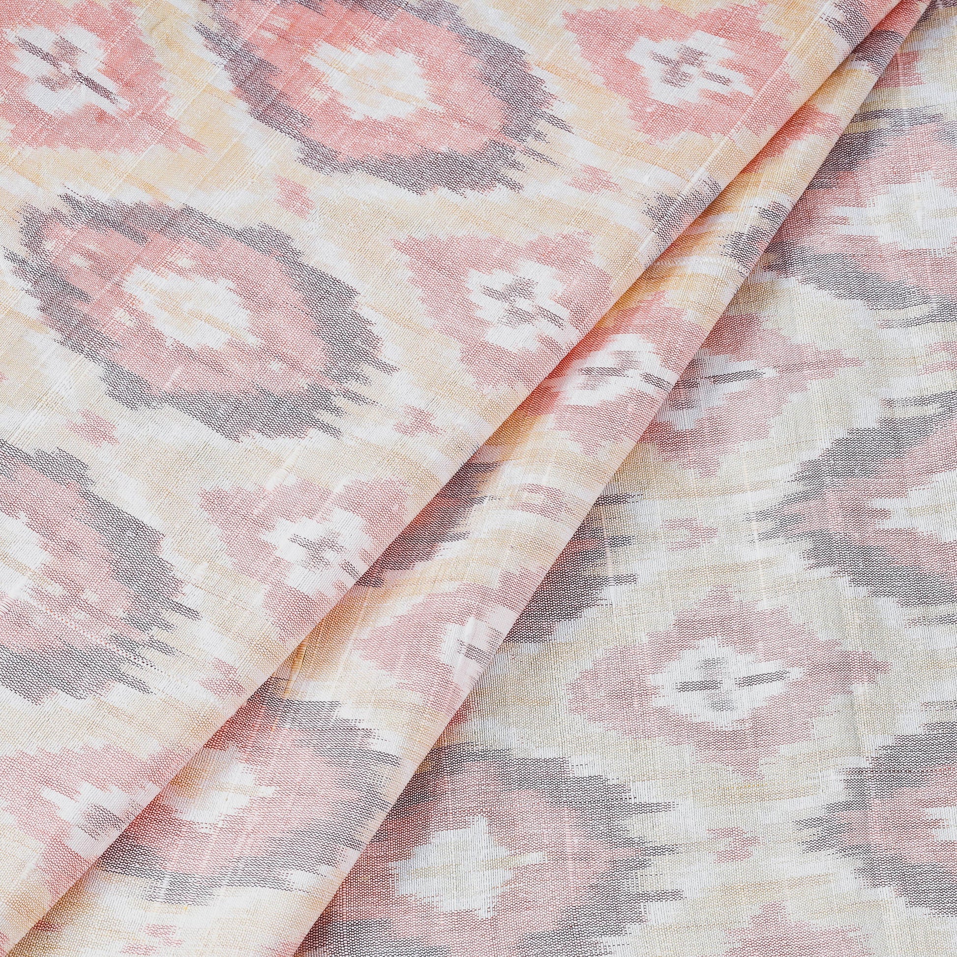 Beige - Puttapaka Ikat Weave Handloom Pure Raw Silk Fabric