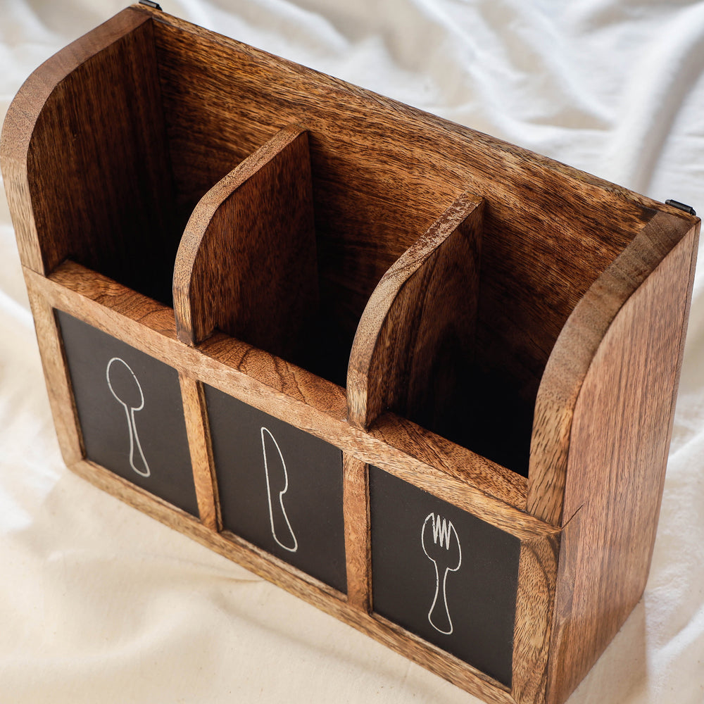Brown - Handcrafted Mango Wooden Kitchen Tool Holder