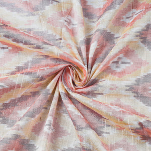 Beige - Puttapaka Ikat Weave Handloom Pure Raw Silk Fabric