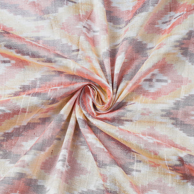 Beige - Puttapaka Ikat Weave Handloom Pure Raw Silk Fabric