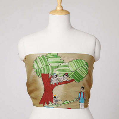 Beige - Bengal Kantha Embroidery Raw Silk Blouse Piece
