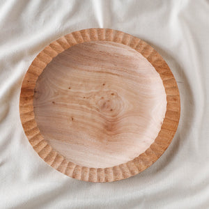 Beige - Hand Carved Natural Neem Wooden Round Plate (9 x 9 in)