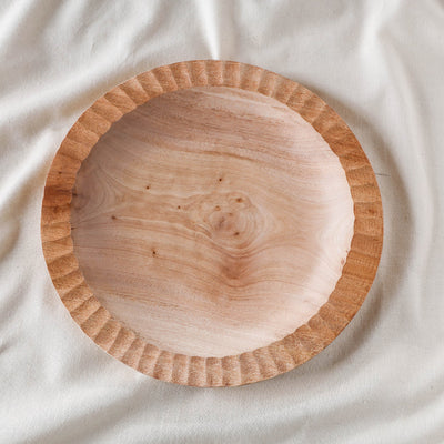 Beige - Hand Carved Natural Neem Wooden Round Plate (9 x 9 in)