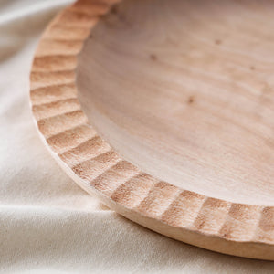 Beige - Hand Carved Natural Neem Wooden Round Plate (9 x 9 in)