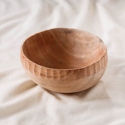 Brown - Hand Carved Natural Neem Wooden Bowl (Big) (7 x 7 in)