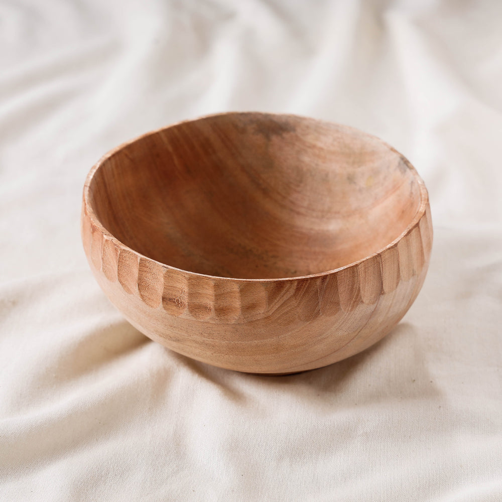 Brown - Hand Carved Natural Neem Wooden Bowl (Big) (7 x 7 in)