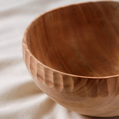 Brown - Hand Carved Natural Neem Wooden Bowl (Big) (7 x 7 in)