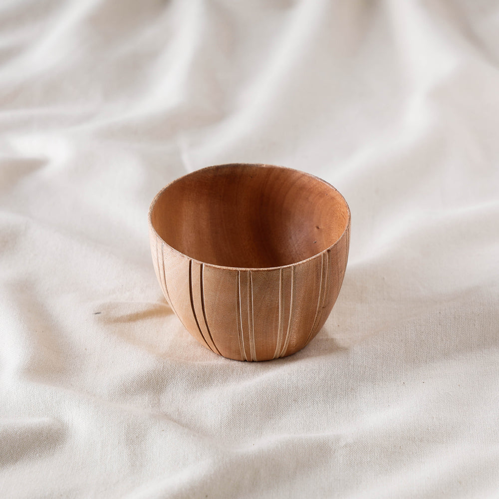 Brown - Hand Carved Natural Neem Wooden Bowl (Small) (3 x 3 in)