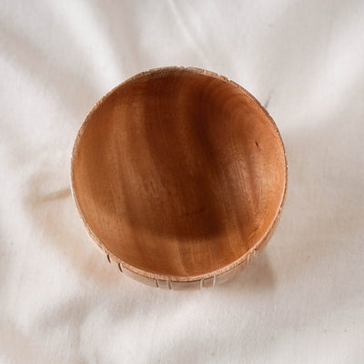 Brown - Hand Carved Natural Neem Wooden Bowl (Small) (3 x 3 in)