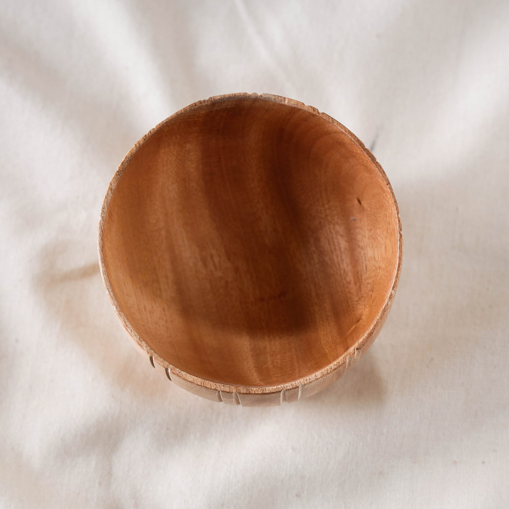 Brown - Hand Carved Natural Neem Wooden Bowl (Small) (3 x 3 in)