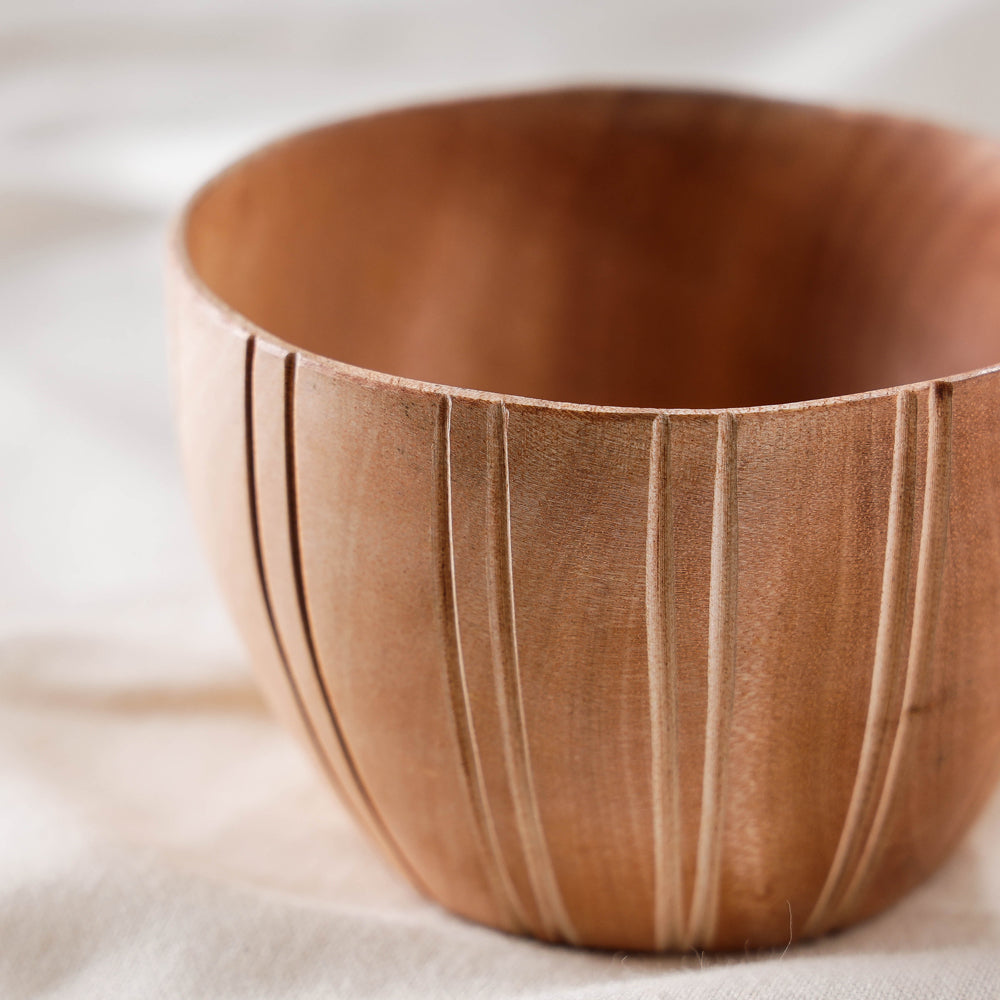 Brown - Hand Carved Natural Neem Wooden Bowl (Small) (3 x 3 in)