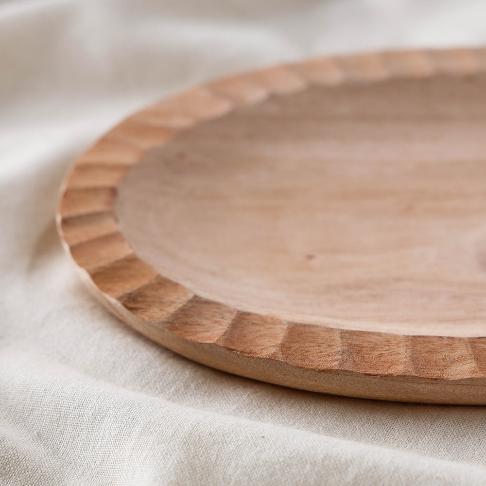 Beige - Hand Carved Natural Neem Wooden Oval Plate (9 x 6 in)
