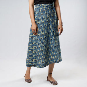 Blue - Ajrakh Block Printed Cotton Wrap Around Skirt