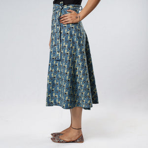 Blue - Ajrakh Block Printed Cotton Wrap Around Skirt