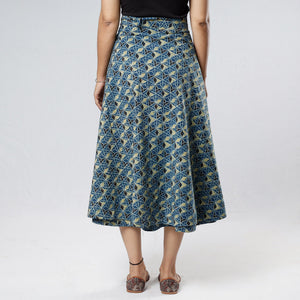 Blue - Ajrakh Block Printed Cotton Wrap Around Skirt