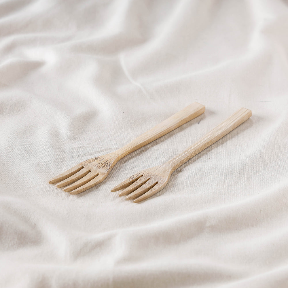 Beige - Handcrafted Wooden Fork (Set of 2)