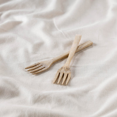 Beige - Handcrafted Wooden Fork (Set of 2)
