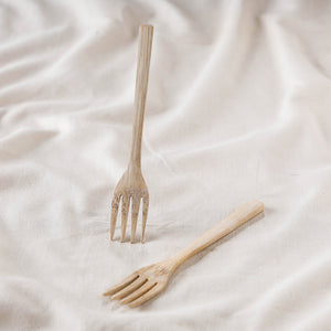 Beige - Handcrafted Wooden Fork (Set of 2)