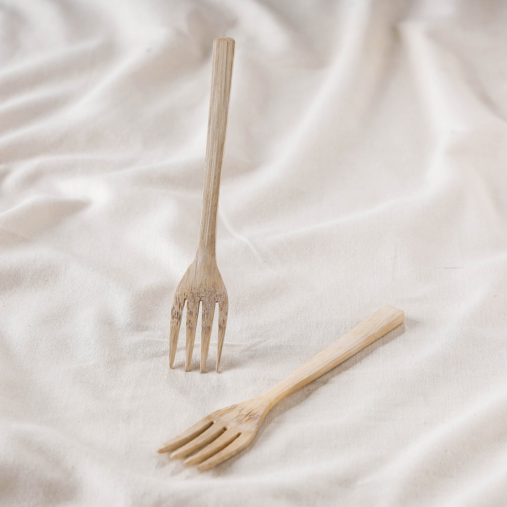 Beige - Handcrafted Wooden Fork (Set of 2)