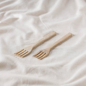 Beige - Handcrafted Wooden Fork (Set of 2)