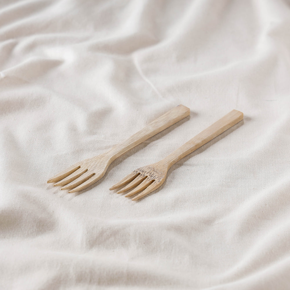 Beige - Handcrafted Wooden Fork (Set of 2)