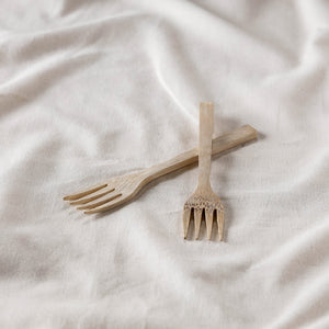 Beige - Handcrafted Wooden Fork (Set of 2)