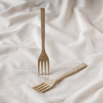 Beige - Handcrafted Wooden Fork (Set of 2)