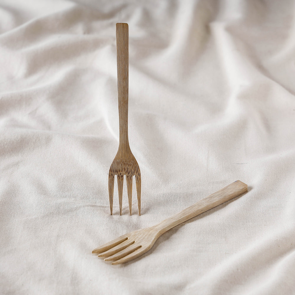 Beige - Handcrafted Wooden Fork (Set of 2)
