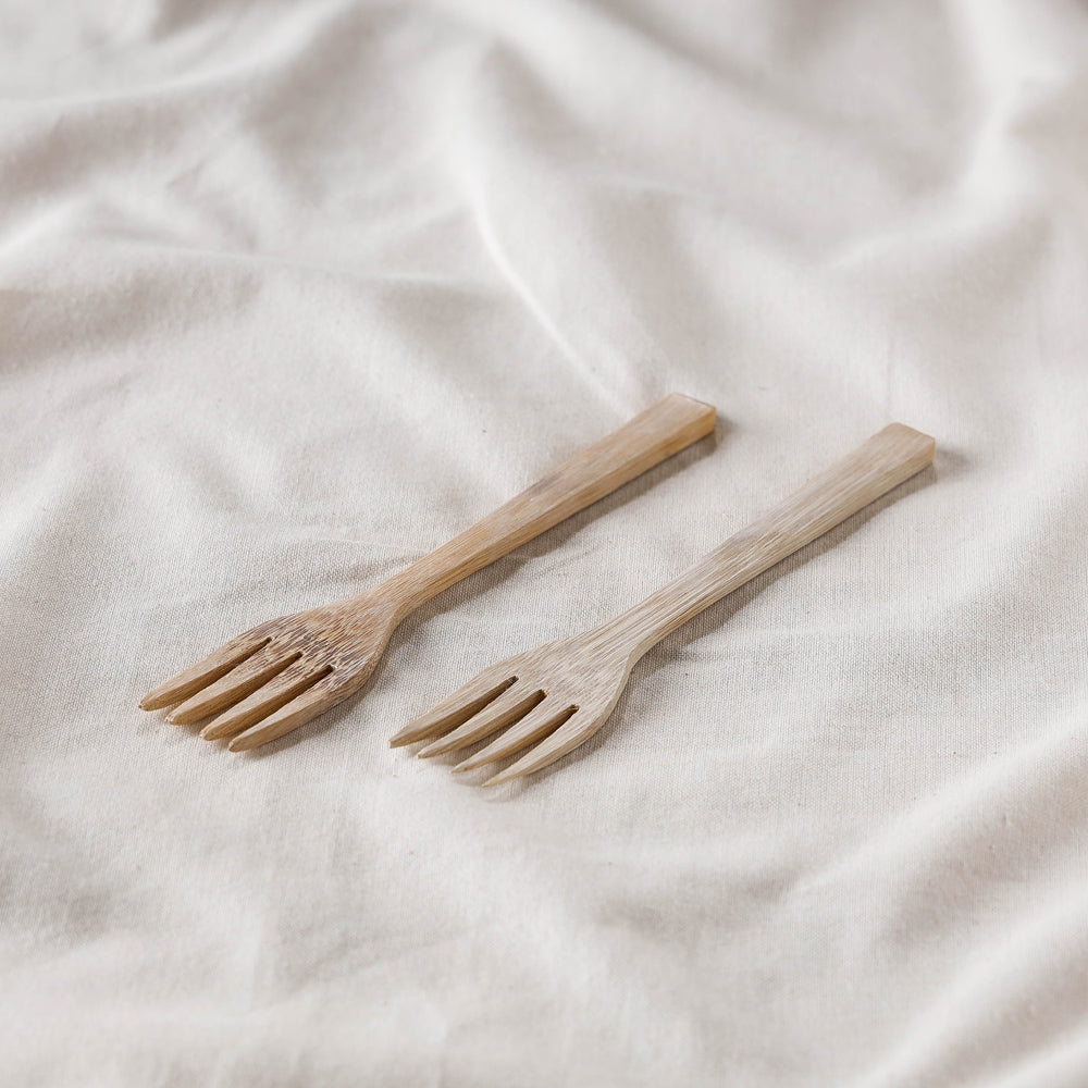 Beige - Handcrafted Wooden Fork (Set of 2)