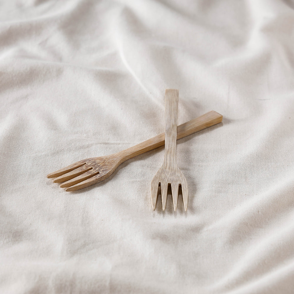Beige - Handcrafted Wooden Fork (Set of 2)