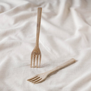 Beige - Handcrafted Wooden Fork (Set of 2)
