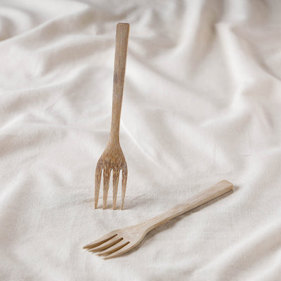 Beige - Handcrafted Wooden Fork (Set of 2)