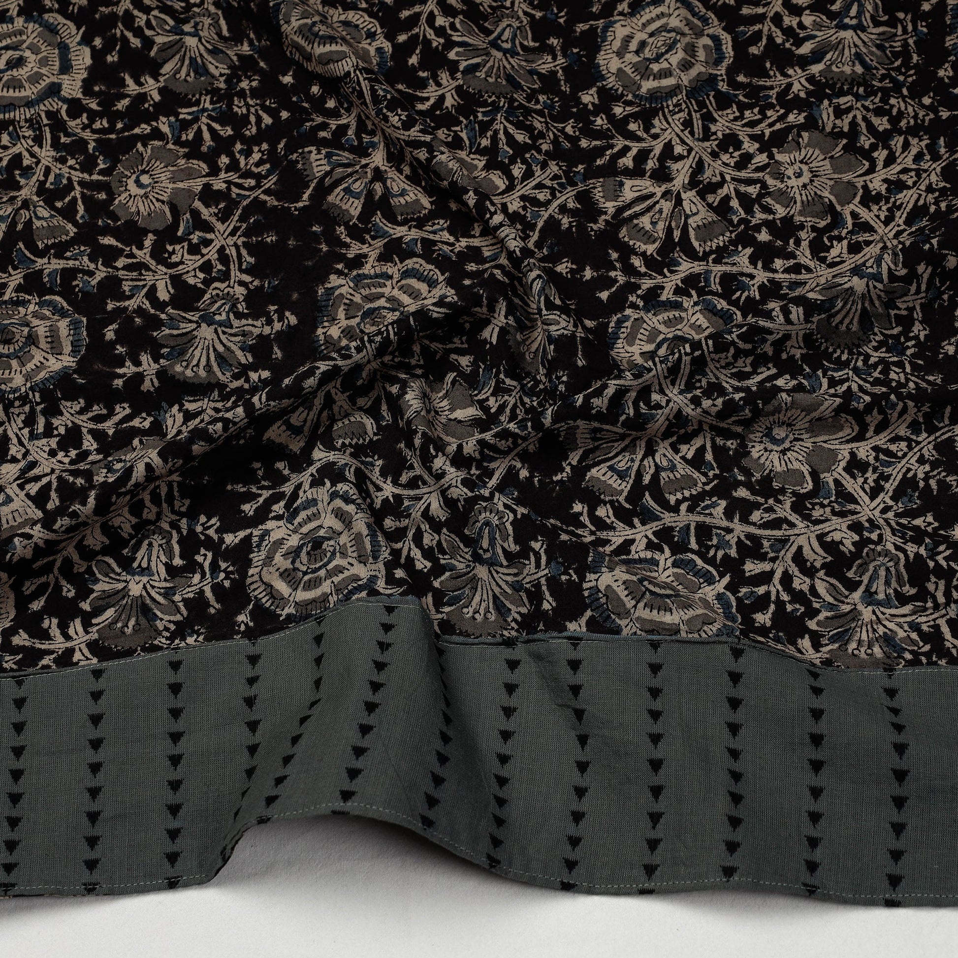 Black - Kalamkari Block Printed Cotton Blouse Piece