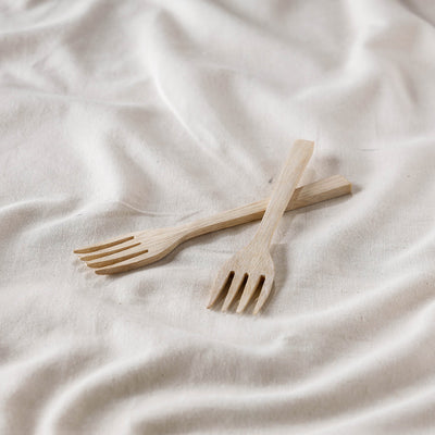Beige - Handcrafted Wooden Fork (Set of 2)