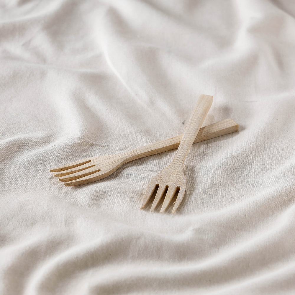 Beige - Handcrafted Wooden Fork (Set of 2)