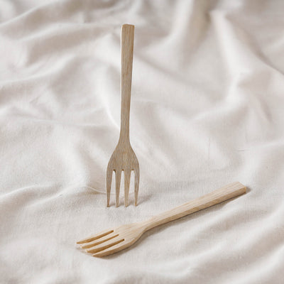 Beige - Handcrafted Wooden Fork (Set of 2)