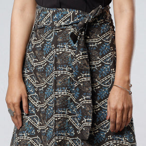 Black - Ajrakh Block Printed Cotton Wrap Around Skirt