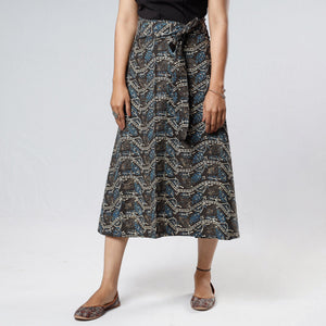 Black - Ajrakh Block Printed Cotton Wrap Around Skirt