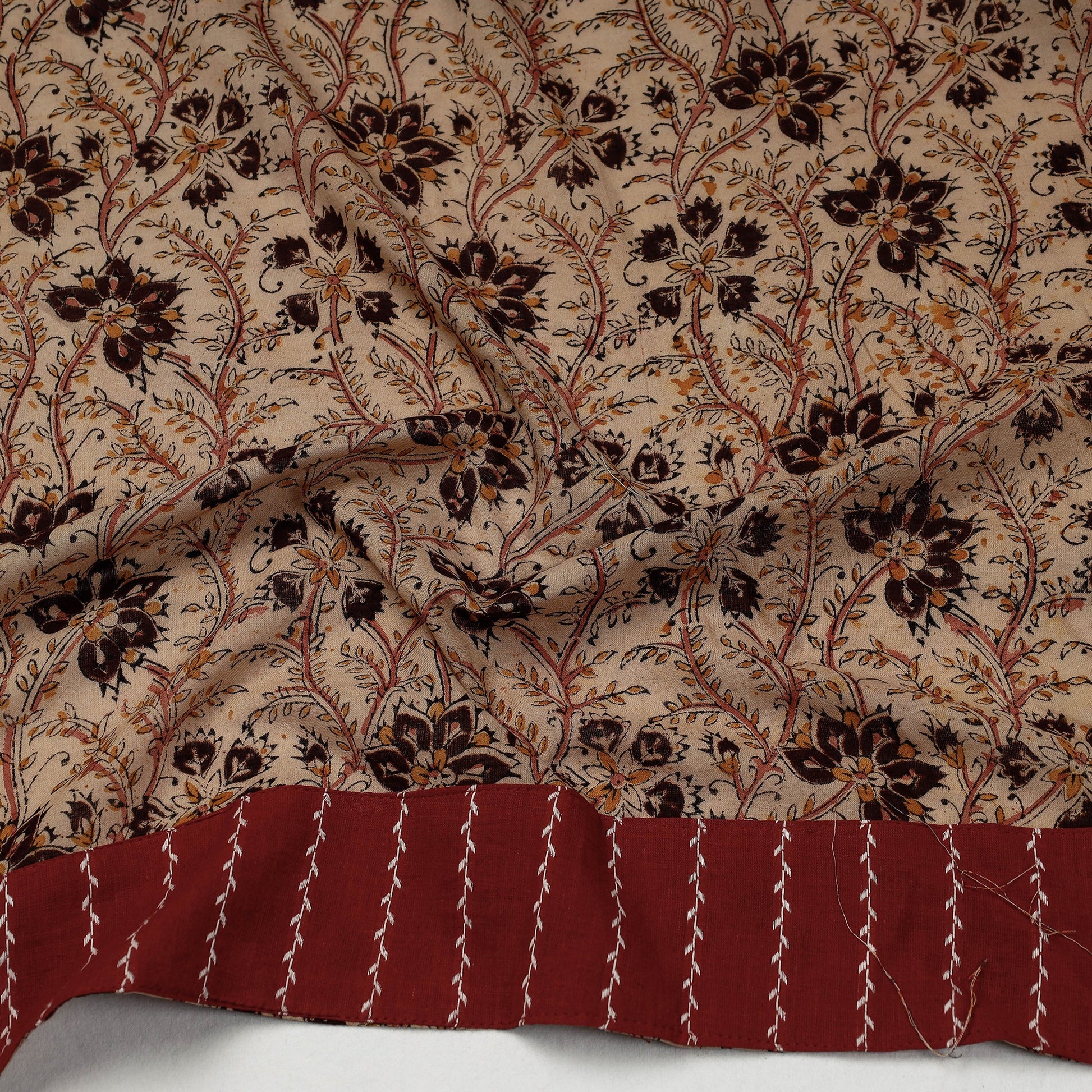 Beige - Kalamkari Block Printed Cotton Blouse Piece
