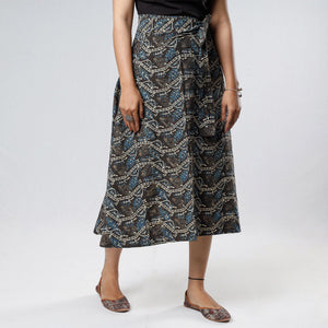 Black - Ajrakh Block Printed Cotton Wrap Around Skirt