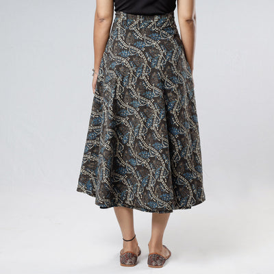 Black - Ajrakh Block Printed Cotton Wrap Around Skirt