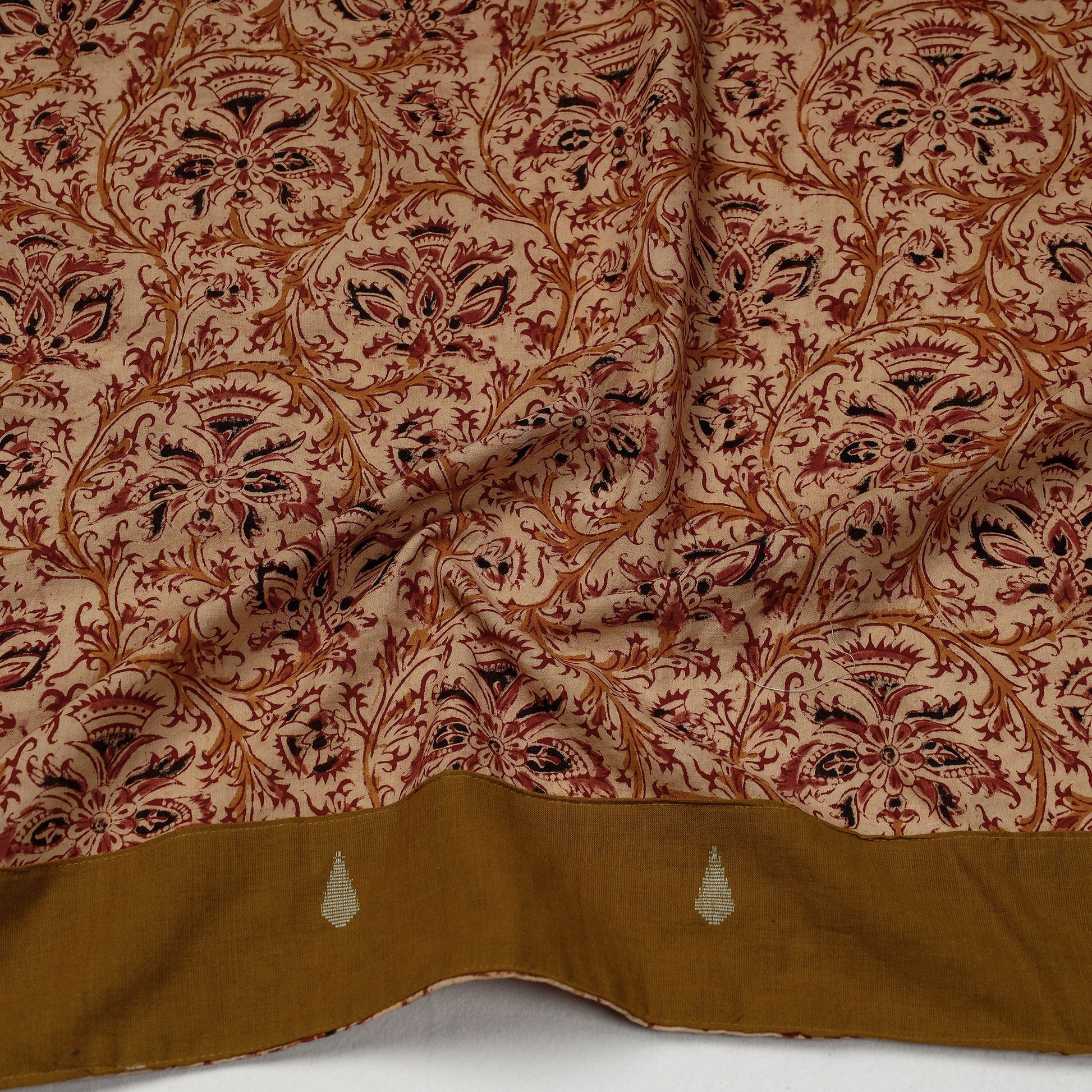 Beige - Kalamkari Block Printed Cotton Blouse Piece