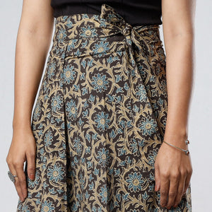 Brown - Ajrakh Block Printed Cotton Wrap Around Skirt