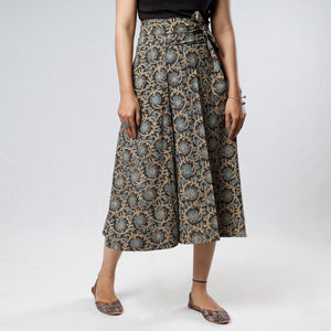 Brown - Ajrakh Block Printed Cotton Wrap Around Skirt