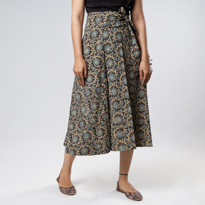 Brown - Ajrakh Block Printed Cotton Wrap Around Skirt