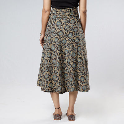 Brown - Ajrakh Block Printed Cotton Wrap Around Skirt
